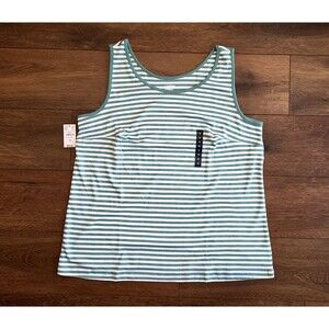 NWT Lands End Plus 1X Tank Top Stripe Cotton Interlock 16W-18W Sleeveless SOFT